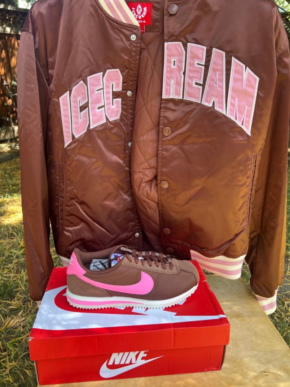 NWOT Ice Cream Satin Graphic Snap-Up Bomber Jacket